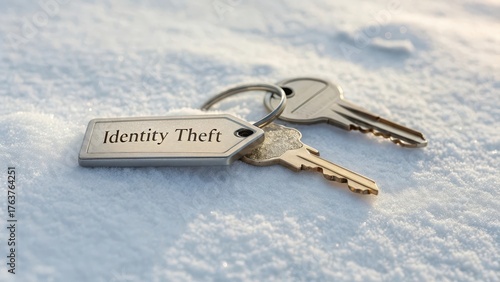 Key tagged with Identity Theft inscription on snow surface