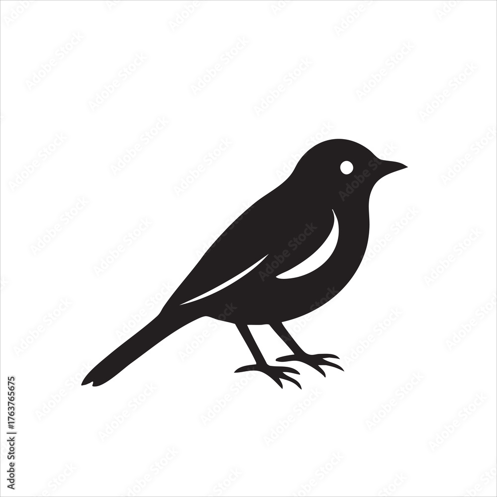 Obraz premium Bird Silhouette in Profile – Black Minimalist Illustration with Open Beak and Tail Feathers
