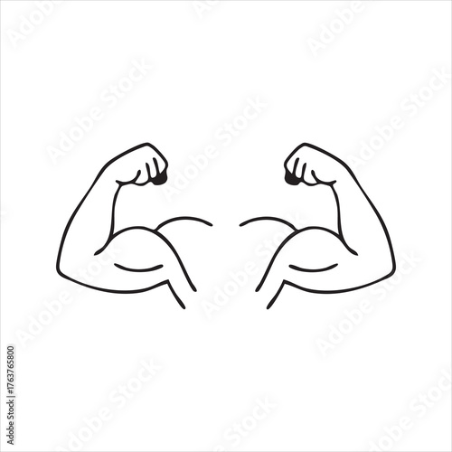 Flexed Arm Line Drawing – Minimalist Black Strength Symbol with Clenched Fist