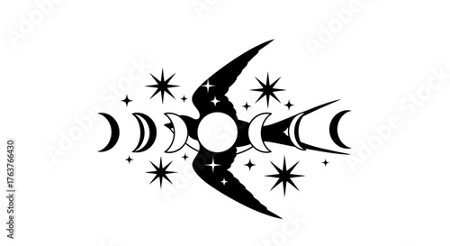 Stylized symbolic celestial flight graphic illustrating freedom and cosmic connection