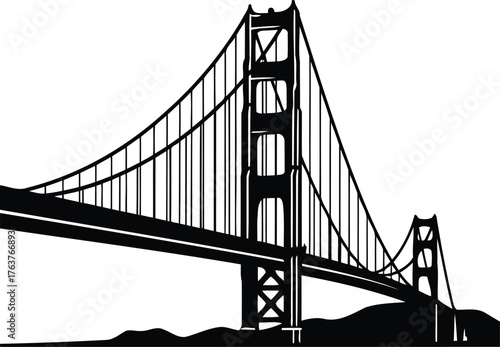 Iconic golden gate bridge silhouette against white background