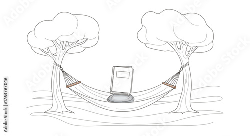 Vector art of hammock hanging between two trees