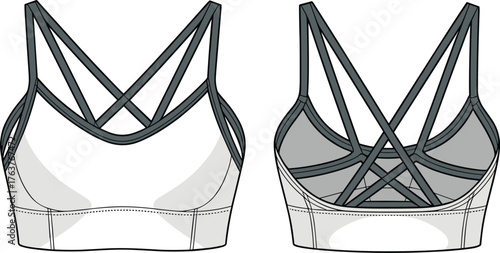 Technical Fashion Flat Sketch of a Women's Racerback Sports Bra and Short-Style Underwear Set, Athletic Base Layer or Seamless Lingerie Vector Template.