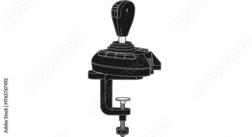 Vector art of black and white illustration of a gaming joystick