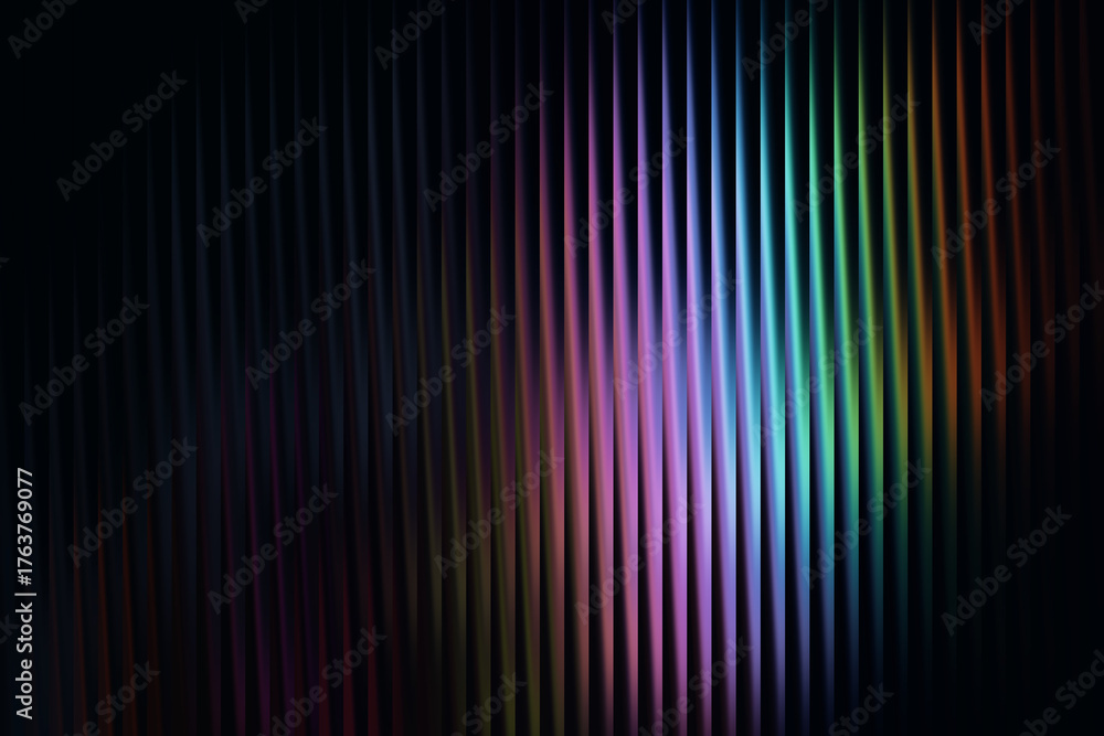 Fototapeta premium Vertical rainbow colored lines on dark background creating an abstract pattern