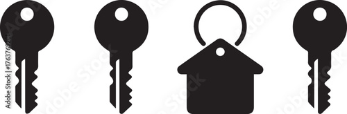 Black and White Keys and House Keychain, Modern Illustration for Real Estate