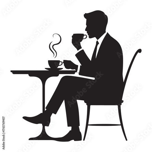 Wallpaper Mural Businessman Silhouette Drinking Coffee at Table Torontodigital.ca