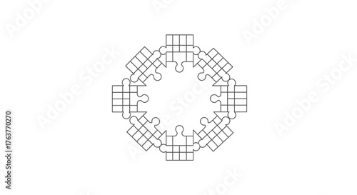 Vector art of circular jigsaw puzzle, a unique and challenging variation of the classic game that promotes problemsolving skills