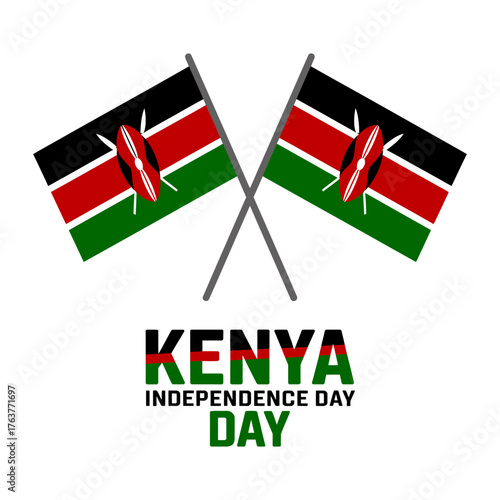 Kenya Independence Day emblem, crossed flags layout, patriotic message, national pride celebration, governmental ceremony branding, vector illustration