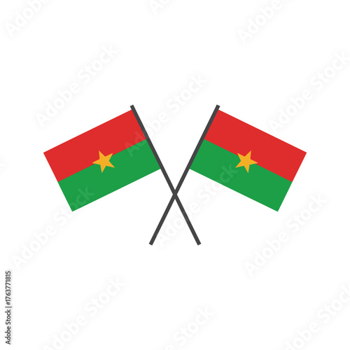 Burkina Faso crossed flags illustration, national colors waving, patriotic celebration emblem, clean minimal style, editable vector design