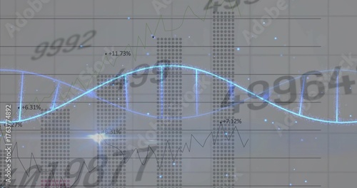 Fotografie Displaying neon-blue waveform oscillating over gray grid, with dotted bars, line