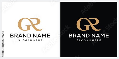 initial letter GR serif font golden logo design template