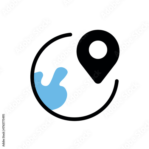 Color globe with location pin icon global positioning, GPS navigation, world map, travel and geography concept. Used for dev, app, design, web, ui. For your design. Vector eps 10