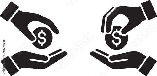 Giving and Receiving Money Hands with Dollar Coins Icon Illustration Design