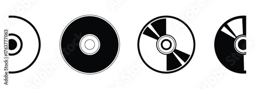 WebUnique black and white CD icons in a row offering a vintage tech feel for your next design project, perfect for music enthusiasts and retro-inspired graphics, simple yet stylish discs