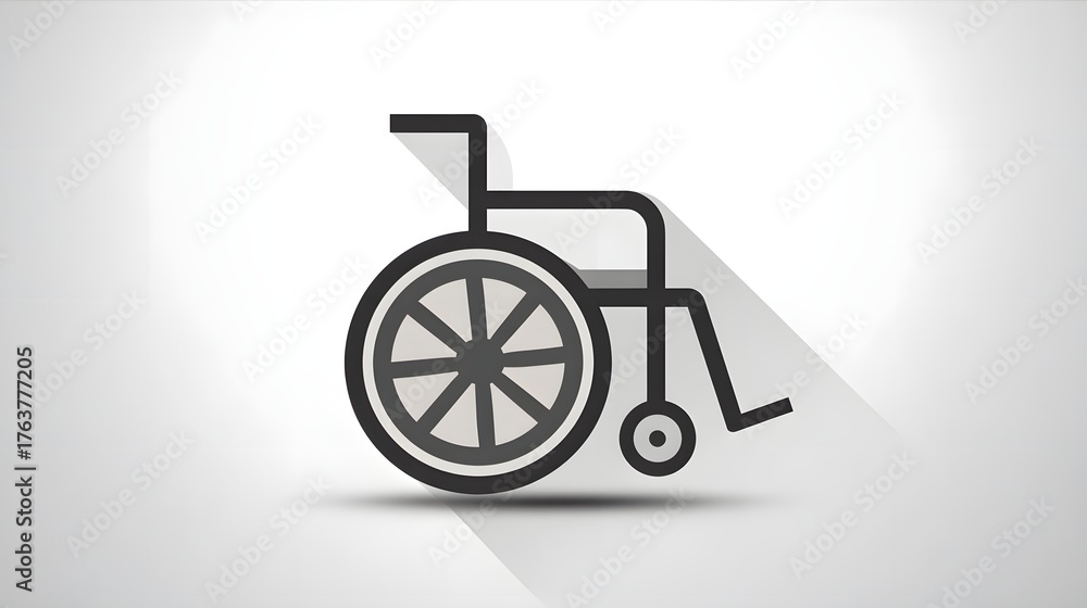 Fototapeta premium Stylized graphic symbol representing manual mobility assistance device casts a long shadow