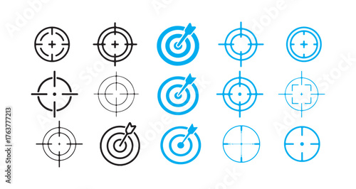 target icons set. Colorful dartboard and arrow. Vector illustration eps 10