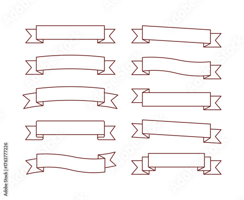 set of red ribbons flag blank and ribbon banners. abstract vintage ribbon element shapes made of geometric forms design for card, invitation, wallpaper, poster, temples 	