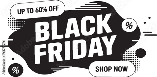 Black Friday, sale banner, monochrome, black and white, abstract graphic, promotional template, up to 50% off, discount offer, e-commerce, online shopping, flash sale, shopping event, retail promotion