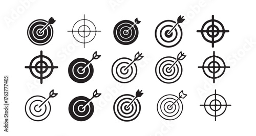 Target Icons Pack. Bullseye, Focus, Objective, and Achievement Symbols. Vector illustration eps 10