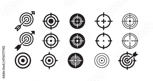 Target and Crosshair Icon Set. Aim, Goal, Focus, Accuracy Symbols. Vector illustration eps 10