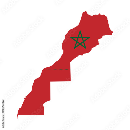 Map of Morocco with western sahara Filled with National Flag