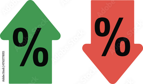 Red Down Arrow and Green Up Arrow with Percentage Symbol Representing Price Changes