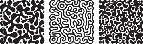 Black white abstract maze vector art patterns collection graphic set