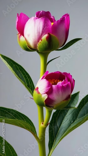 Wallpaper Mural Single peony bud opening on gray background Torontodigital.ca