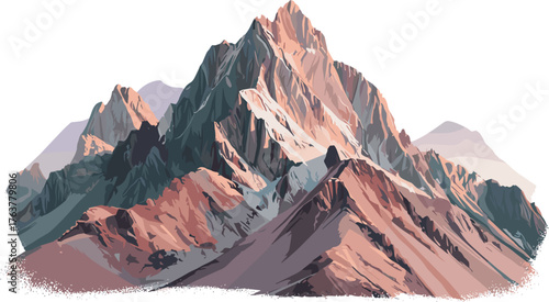 Majestic Mountain Range Vector Illustration on White Background