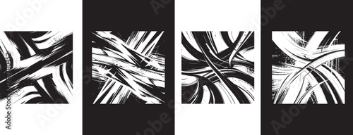 Abstract Strokes Art Monochrome Brush Strokes Design Black White Art