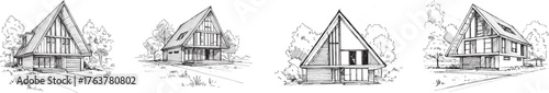 A Frame Cottage Illustration Architectural Design Houses Vintage Art