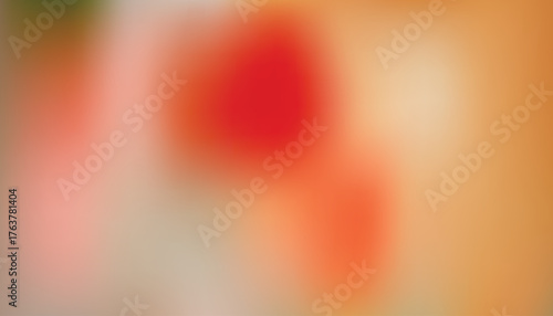 Abstract warm orange and peach blurred gradient with soft red heart bokeh; romantic background for Valentines, wedding invitations, love banners, and social media headers