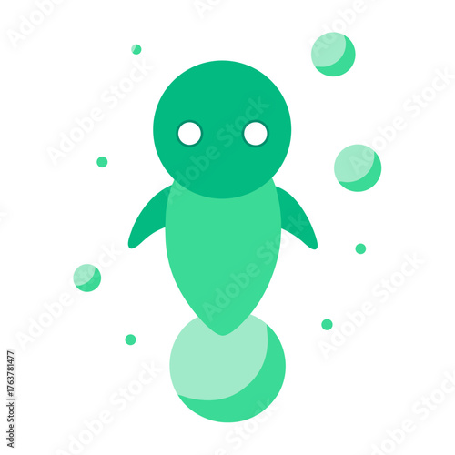 Emerald Alien Floating With Bubbles Simple Vector Illustration