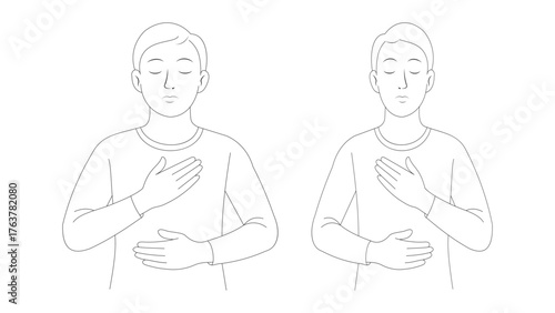 Two Men Meditating with Hands on Chest and Stomach