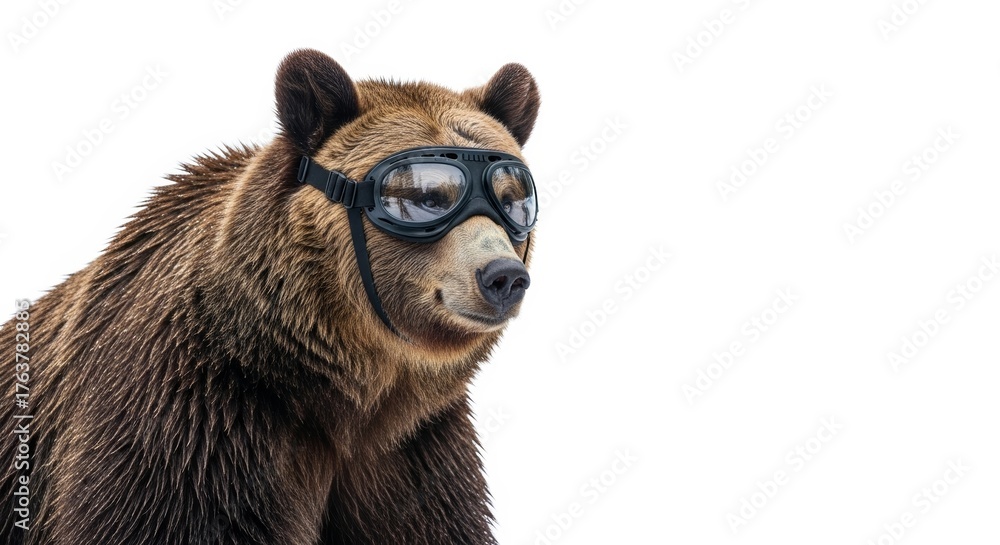Fototapeta premium bear wearing goggles on it's head on a solid white background