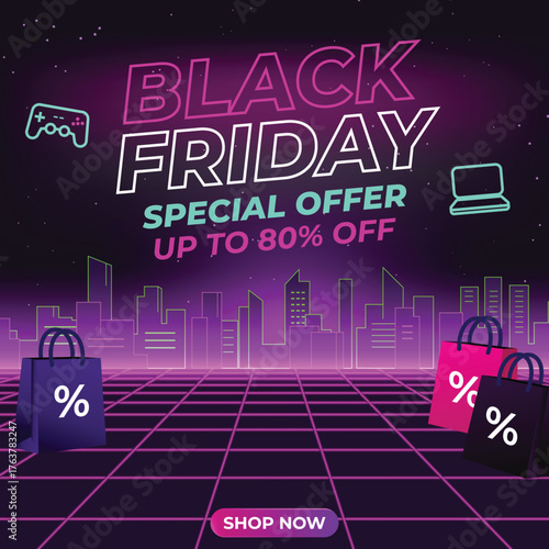 Black Friday Futuristic Neon Banner