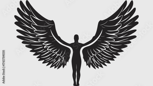 Striking silhouette of figure with large wings, a symbol of freedom and ethereal beauty in scalable format