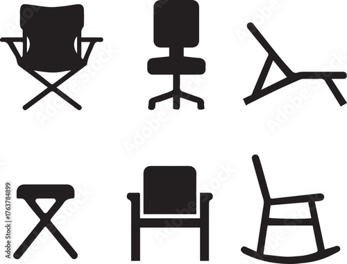 Collection of chair silhouettes isolated on white background