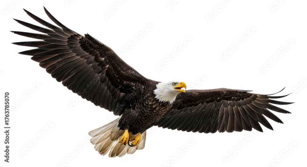 Fototapeta premium Majestic Bald Eagle Flying Isolated Cutout Transparent PNG