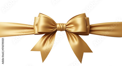 Golden Satin Ribbon Bow on Transparent Background, Luxurious Gold Gift Ribbon Tied in Elegant Bow, High-Quality Studio Shot of Shiny Satin Ribbon, Decorative Golden Bow Isolated with Checkerboard Patt
