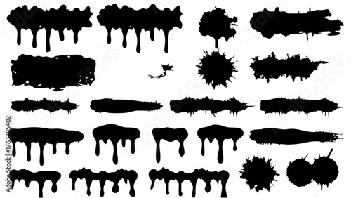 set of black ink splashes