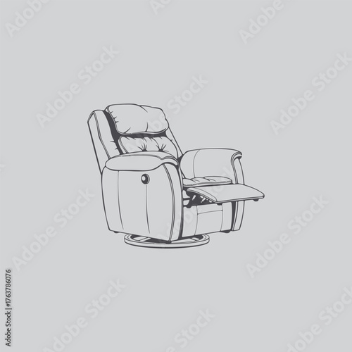Sketch of a comfortable reclining armchair with a swivel base and footrest
