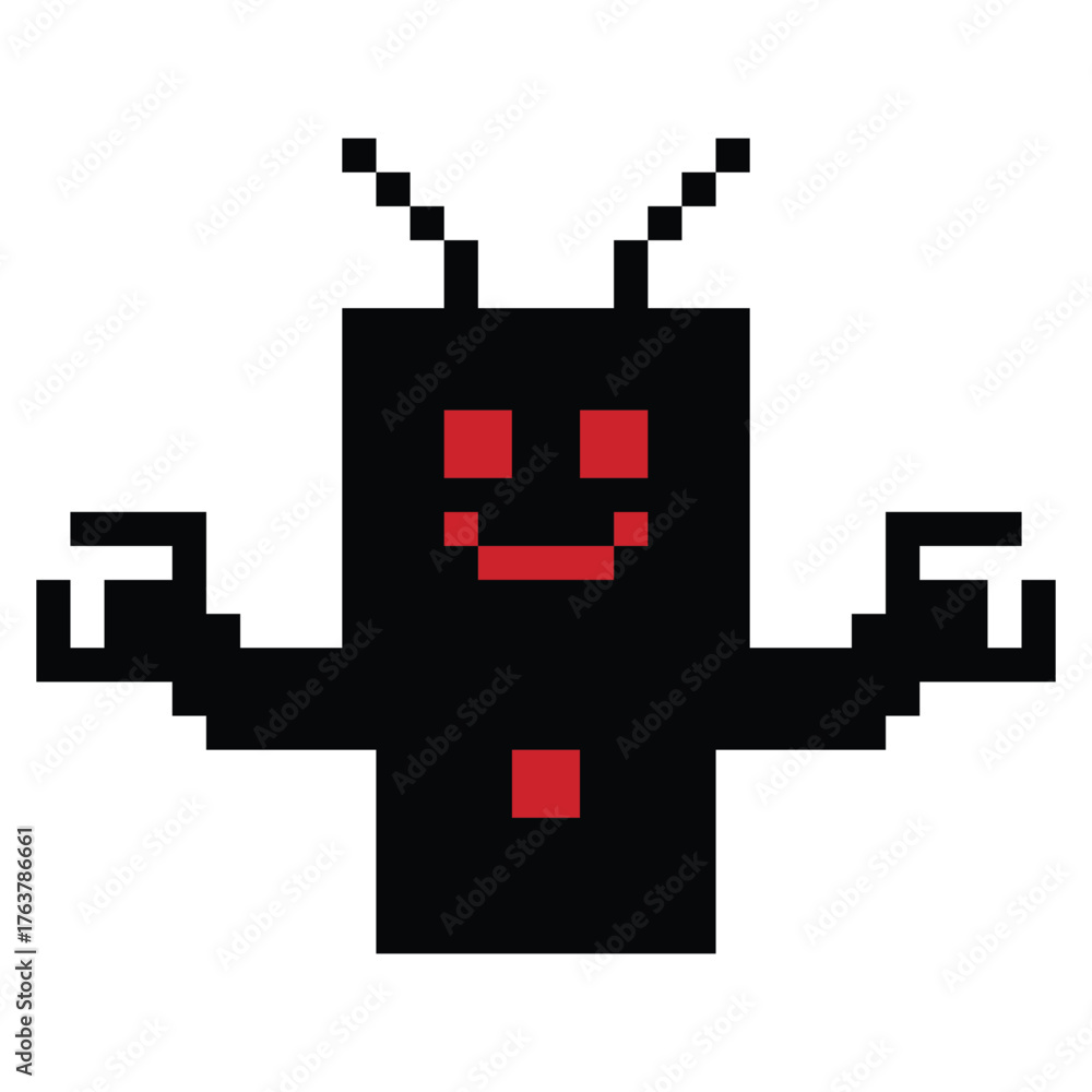 Obraz premium Cartoon pixel art of humanoid robot learning toy robotic engineer bot machine business vector character automation electronic background 8 bit artificial intelligence concept.
