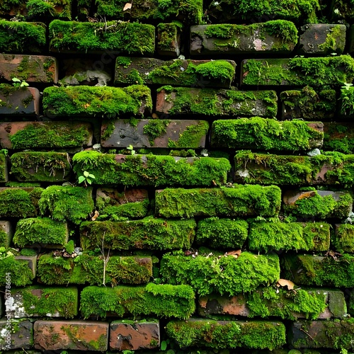 Moss-covered brick wall