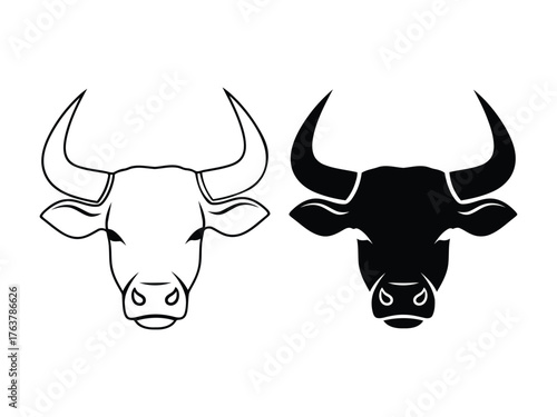 Two bull heads one in outline and the other in silhouette