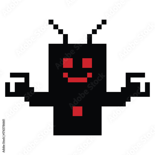 Cartoon pixel art of humanoid robot learning toy robotic engineer bot machine business vector character automation electronic background 8 bit artificial intelligence concept.