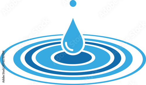 Water droplet impact creating ripples in a serene blue environment.