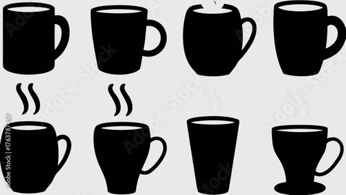Cozy drink icons featuring steaming mugs and cups, perfect for cafe branding and beverage promotions