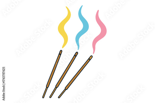 Colorful incense sticks emitting fragrant smoke in minimalist style incense sticks burning
